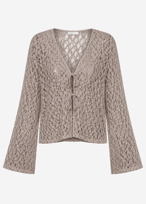 Spitzen Blusenjacke mit Bindebänder - taupe