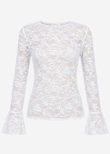 Lace long-sleeved top with flounce sleeves - white