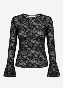 Lace long-sleeved top with flounce sleeves - black