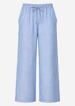 Wide Leg Hose mit Streifen und Bindeband - blau