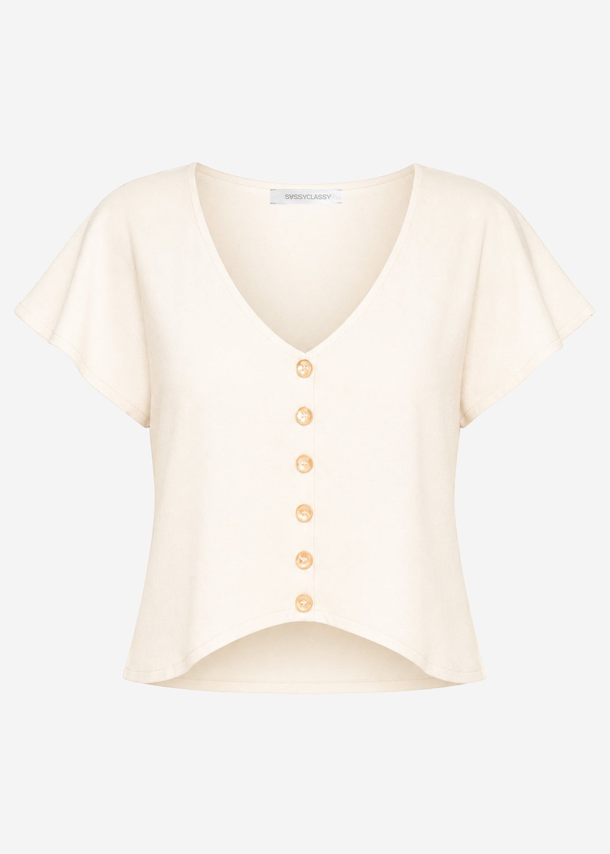 Crop Shirt mit Flügelärmel - beige