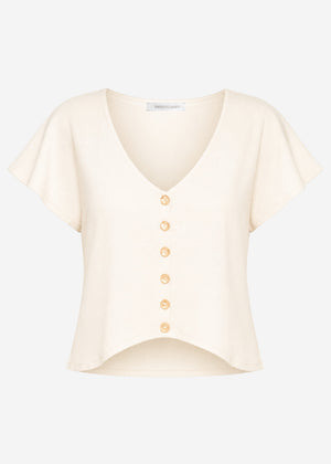 Crop Shirt mit Flügelärmel - beige
