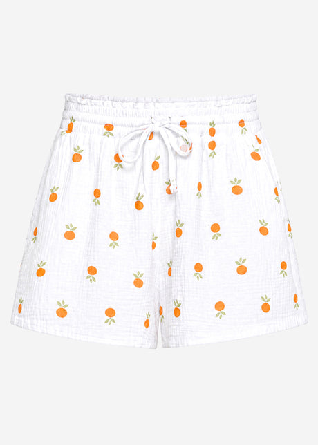 Weite Musselin Shorts mit Orangen-Print - weiß by SASSYCLASSY