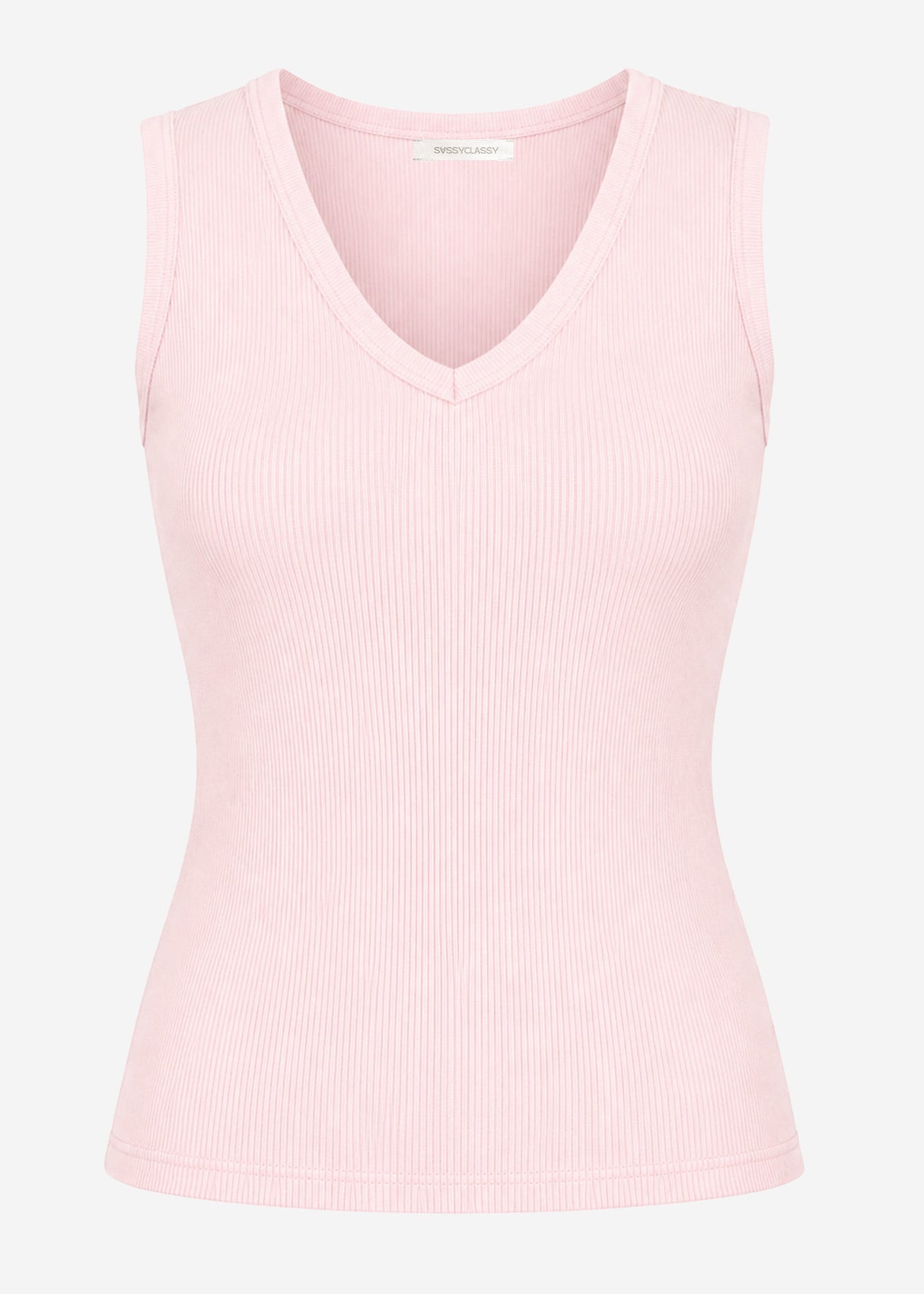 Ripp-Top mit V-Auschnitt - rosa