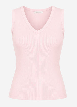 Ripp-Top mit V-Auschnitt - rosa