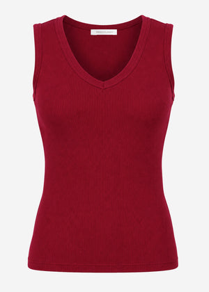 Ripp-Top mit V-Auschnitt - burgundy