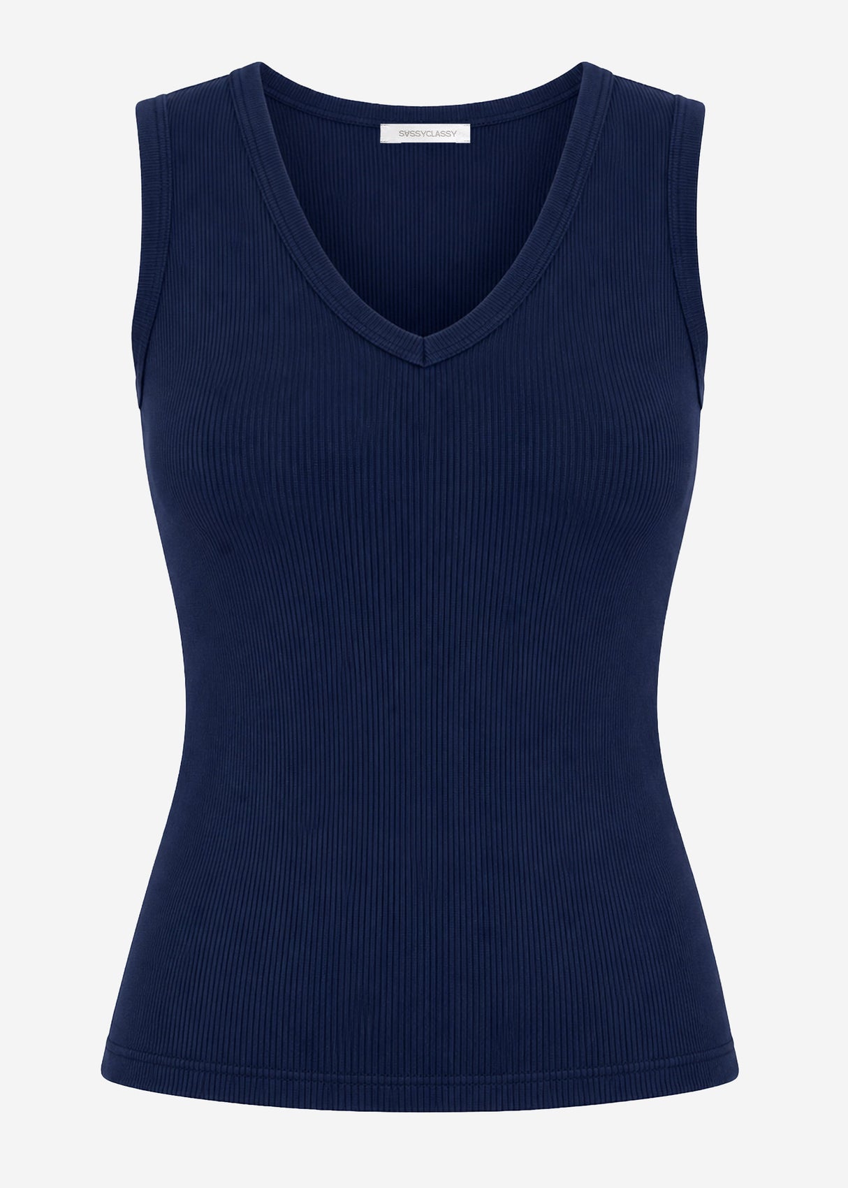 Rib-knit V-neck top - dark blue