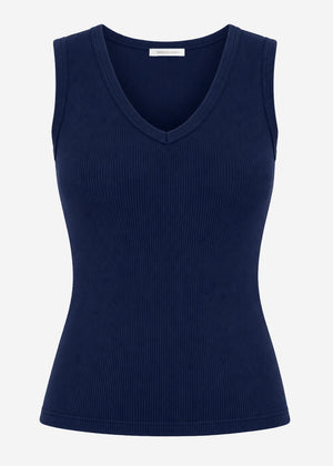 Rib-knit V-neck top - dark blue