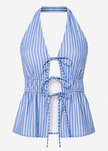 Gestreiftes Neckholder-Top mit Bindebändern - blau von SASSYCLASSY