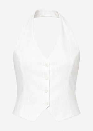 Neckholder-Top mit Knopfleiste - weiß