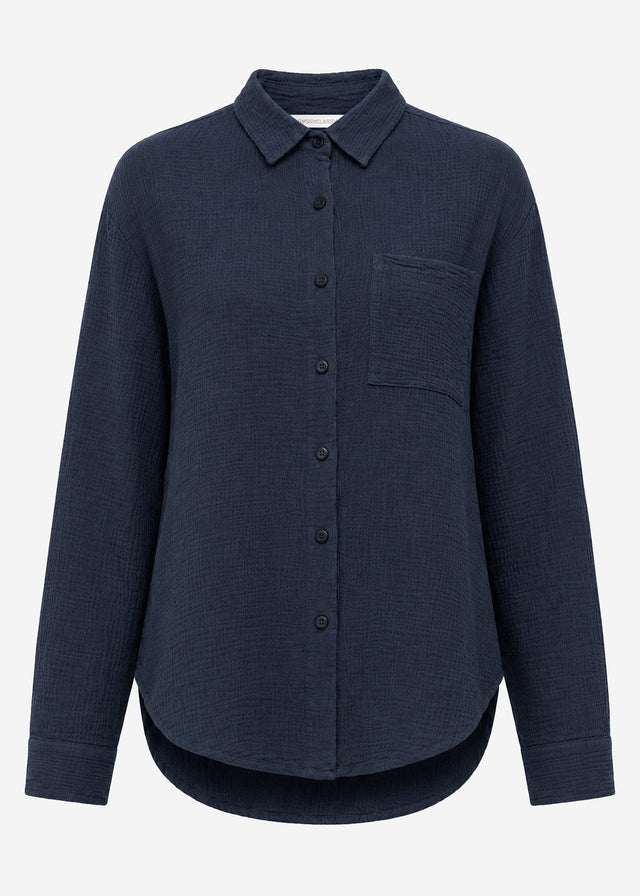 Musselin Hemdbluse - dunkelblau