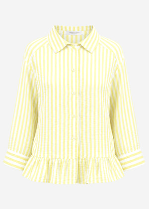 Gestreifte Musselin Bluse mit Rüschensaum - gelb