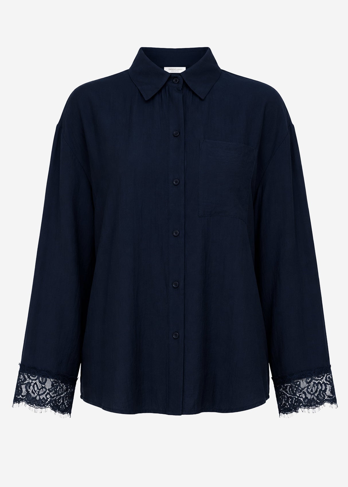 Oversize Bluse mit Spitzendetails - dunkelblau