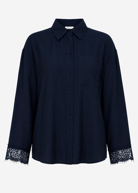 Oversize Bluse mit Spitzendetails - dunkelblau