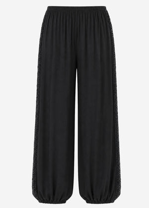 Ballonhose mit Spitzeneinsätzen - schwarz