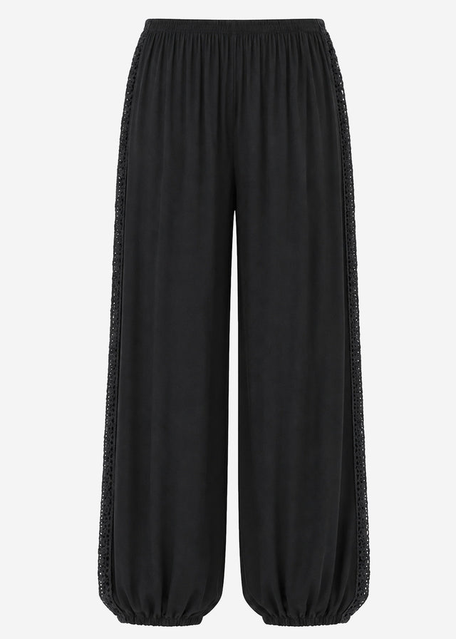 Ballonhose mit Spitzeneinsätzen - schwarz