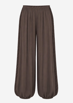 Ballonhose mit Spitzeneinsätzen - braun