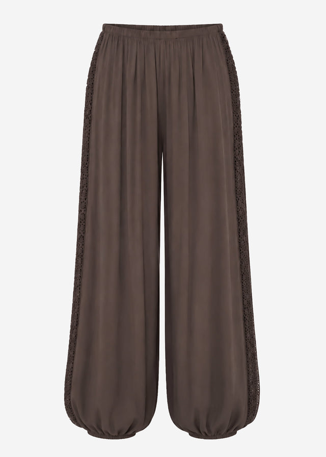 Ballonhose mit Spitzeneinsätzen - braun