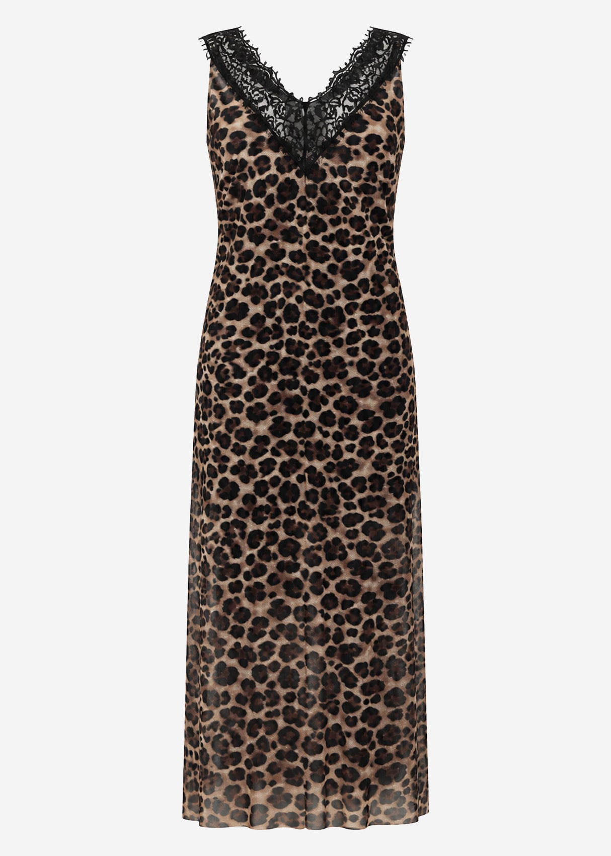 Langes Mesh-Kleid mit Leo-Print - braun