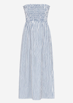 Gestreiftes Maxi Musselin Bandeau Kleid - blau-weiß