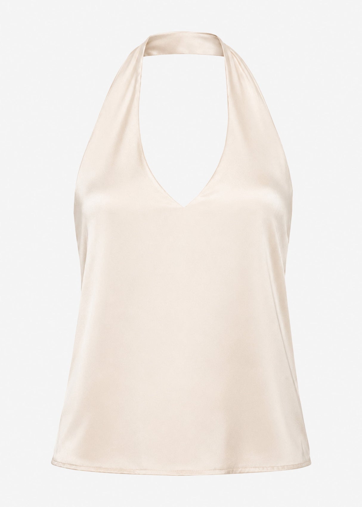Satin Neckholder Top mit V-Ausschnitt - beige