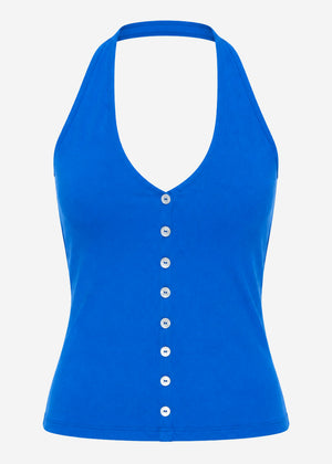 Neckholder-Top mit Zierknöpfe - royalblau