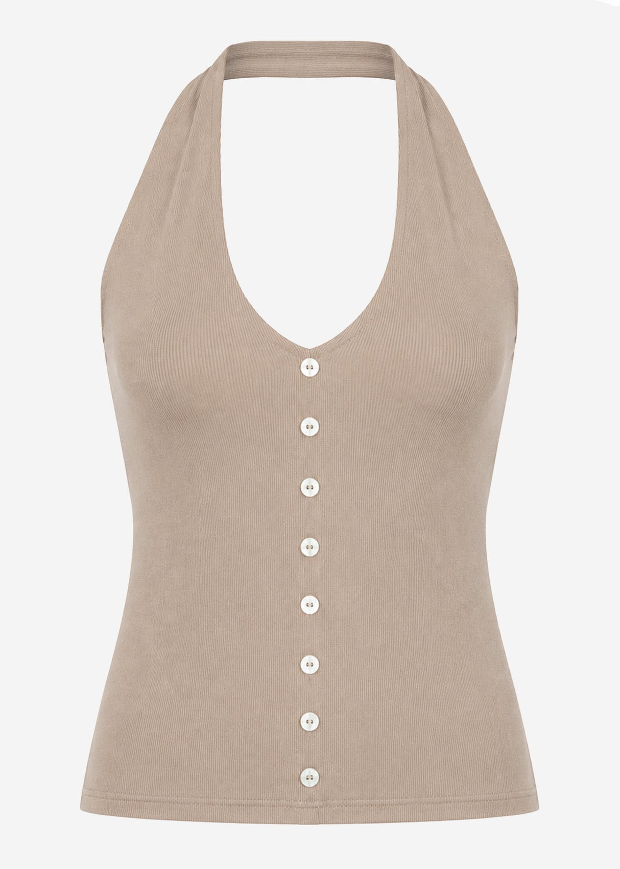 Neckholder-Top mit Zierknöpfe - taupe