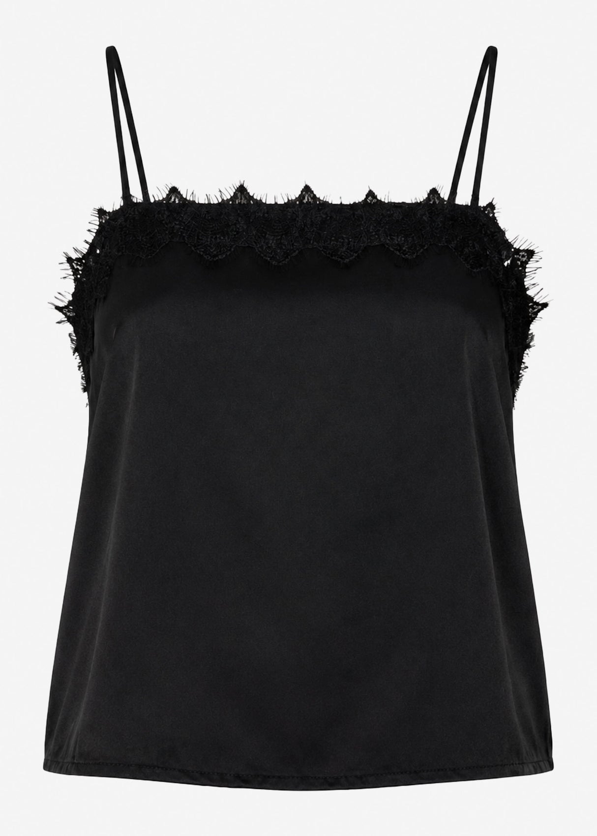 Satin Top mit Spitze - schwarz