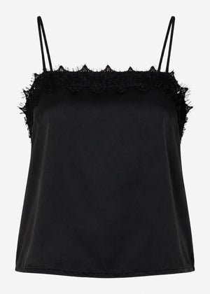 Satin Top mit Spitze - schwarz