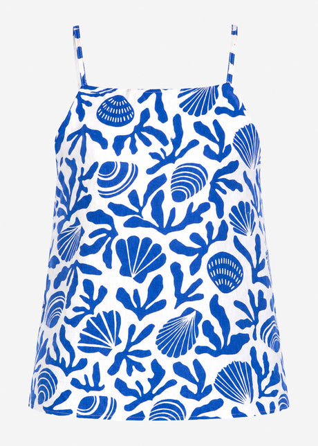 Trägertop mit Muschel- und Korallen-Print - weiß-blau von SASSYCLASSY