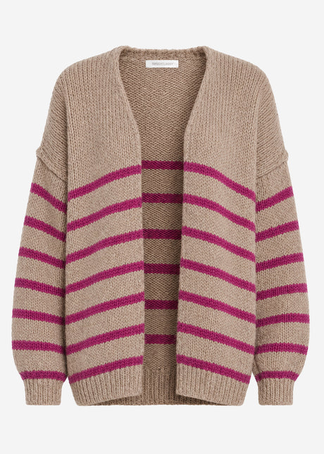 Gestreifter Cardigan mit Außennähten - beige-berry