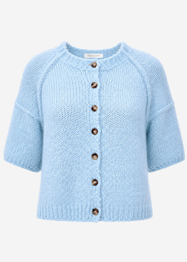 Kurzarm Cardigan mit Außennähten - hellblau