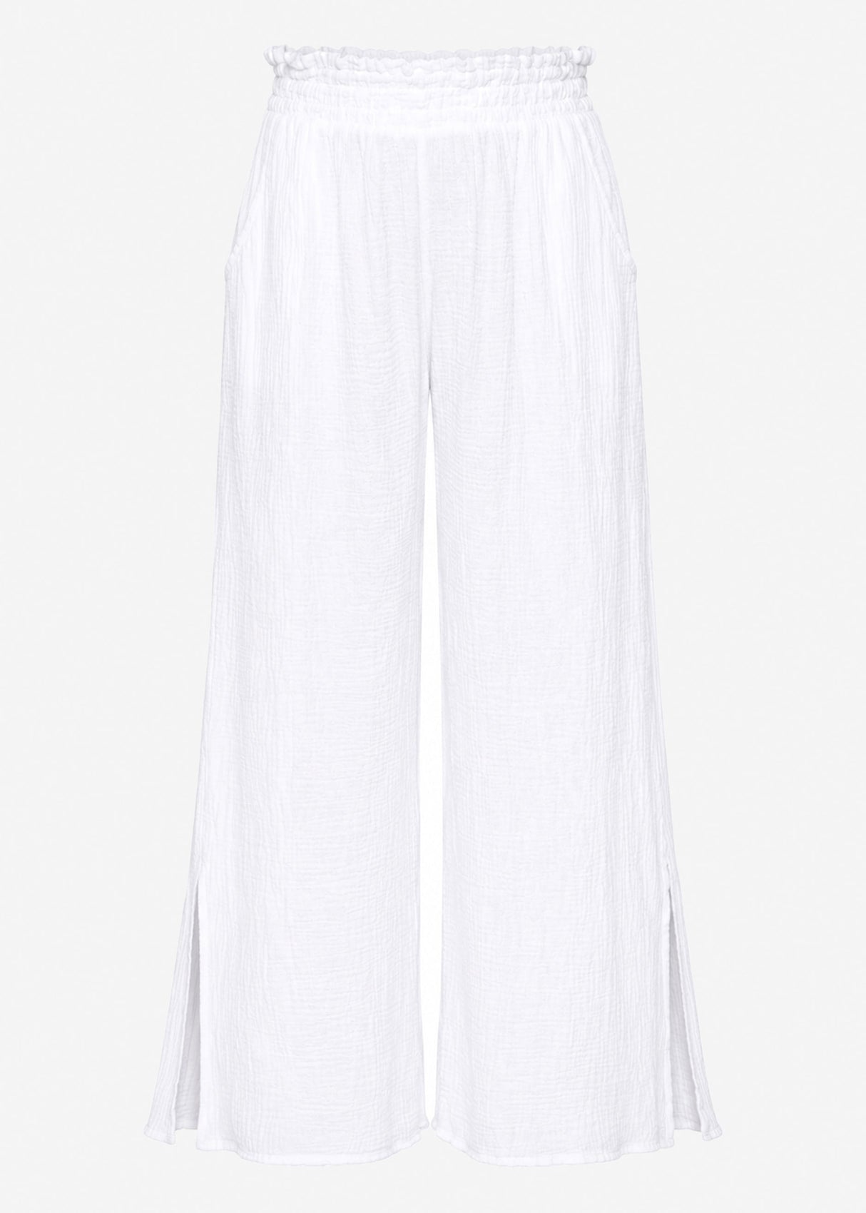 Musselin Hose mit weitem Bein und Schlitz - weiß