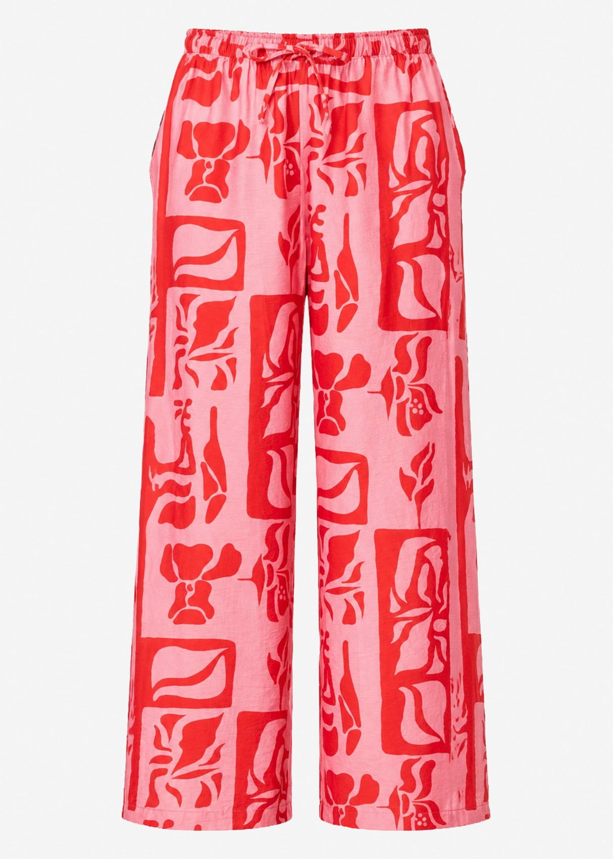 Viskose Schlupfhose mit Kunstprint - pink-rot