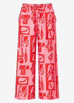 Viskose Schlupfhose mit Kunstprint - pink-rot