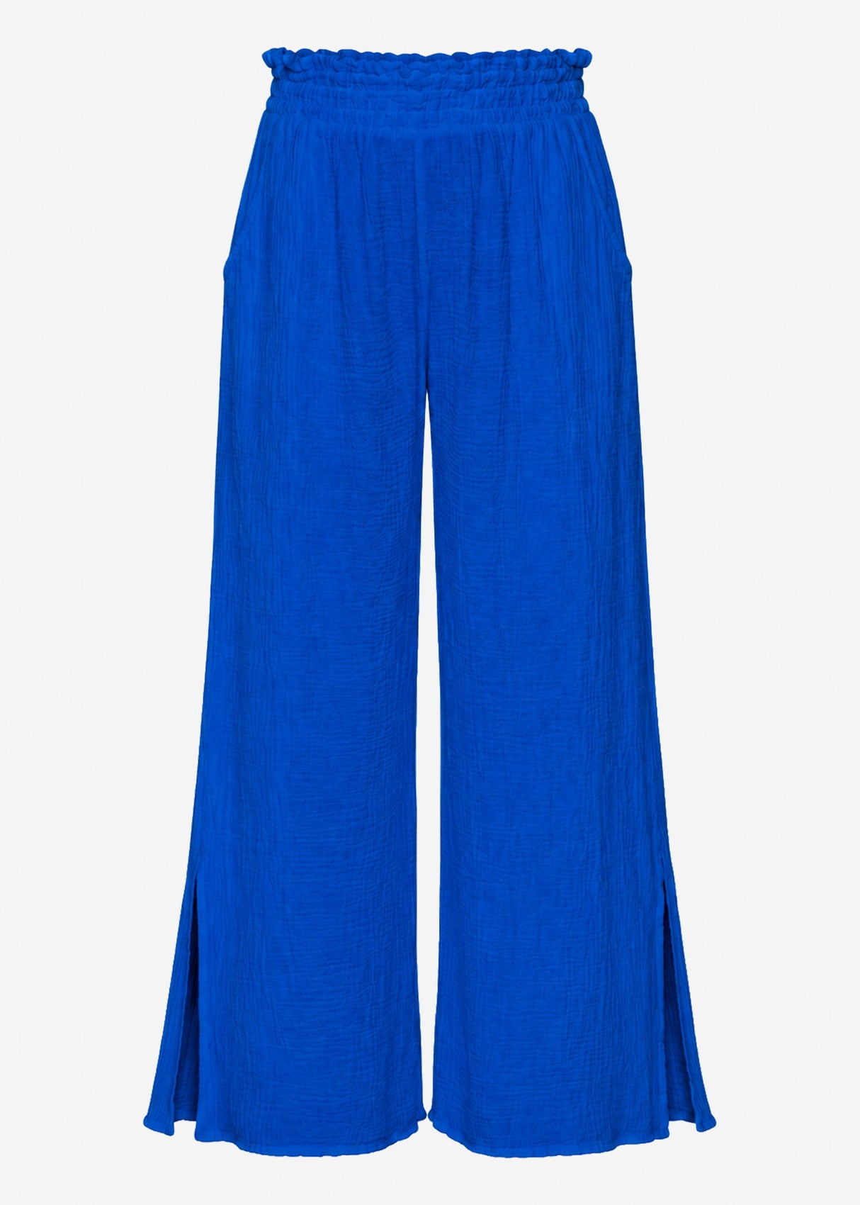 Musselin Hose mit weitem Bein und Schlitz - royalblau