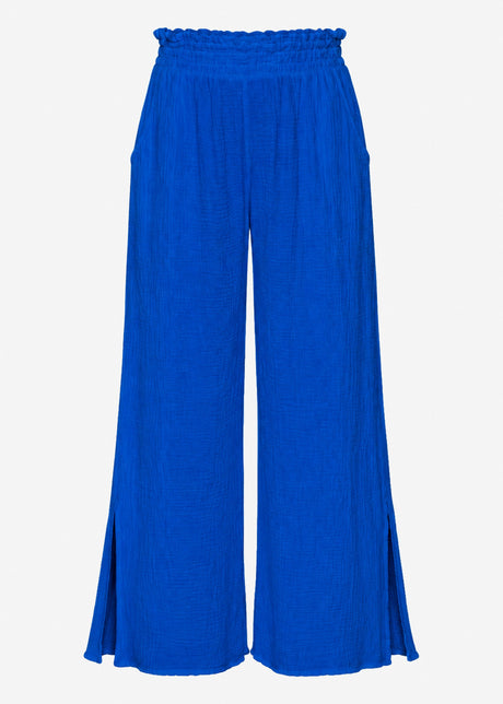 Musselin Hose mit weitem Bein und Schlitz - royalblau