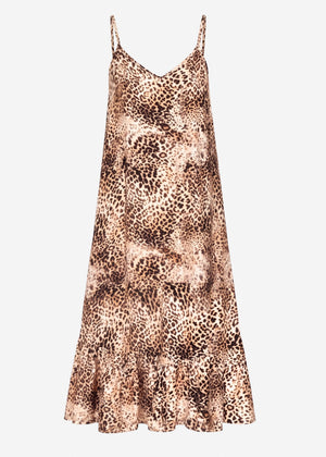 Maxikleid mit Leo-Muster - braun