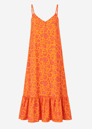 Maxikleid mit floralem Print - orange