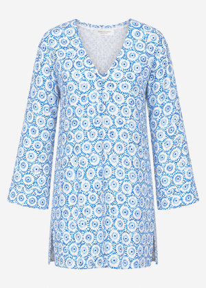 Kurzes Beachkleid mit floralem Mandala-Print - blau