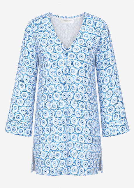 Kurzes Beachkleid mit floralem Mandala-Print - blau