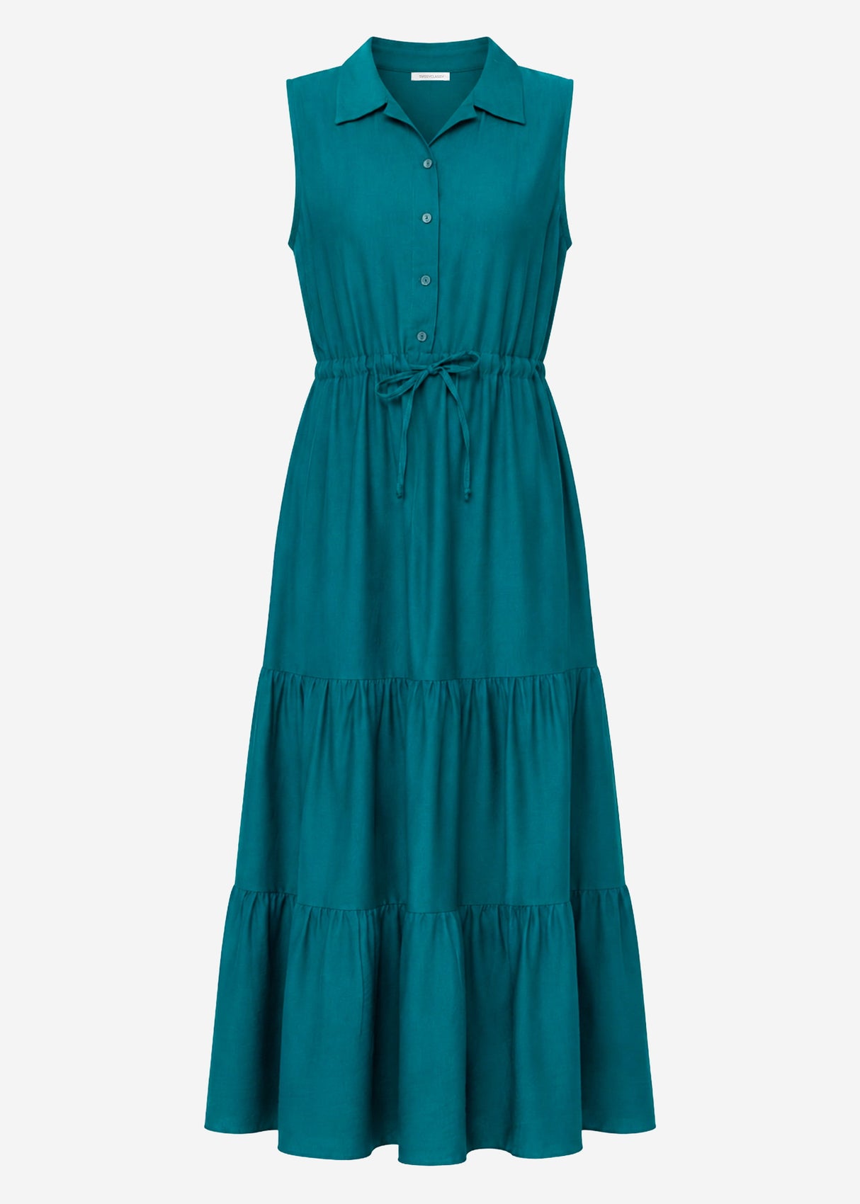 Ärmelloses, langes Kleid mit Tunnelzug Taille - petrol