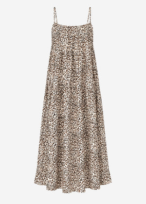 Lockeres Trägerkleid mit Leo-Print - beige