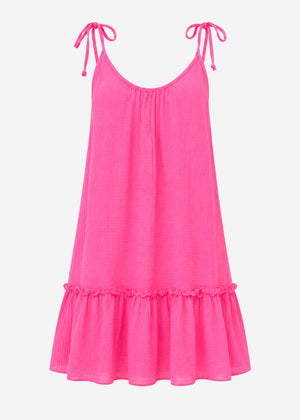 Kurzes Musselin Strandkleid - pink