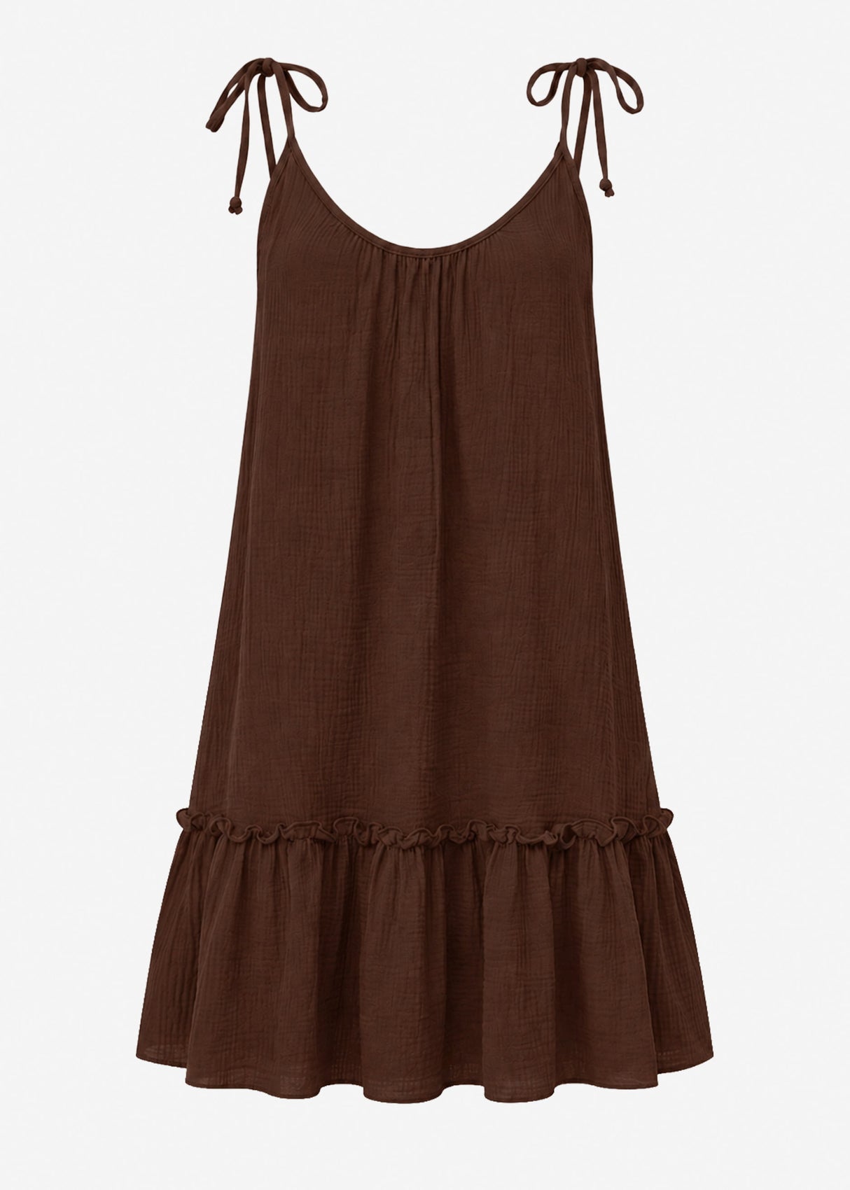 Kurzes Musselin Strandkleid - braun