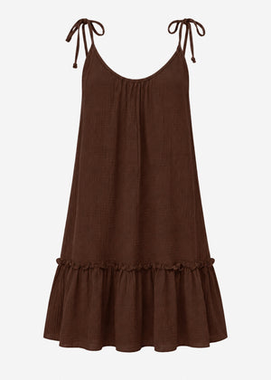 Kurzes Musselin Strandkleid - braun