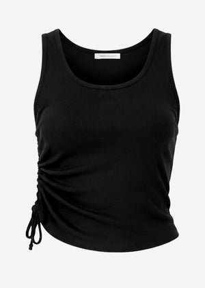 Ripp Tank Top mit Raffung - schwarz