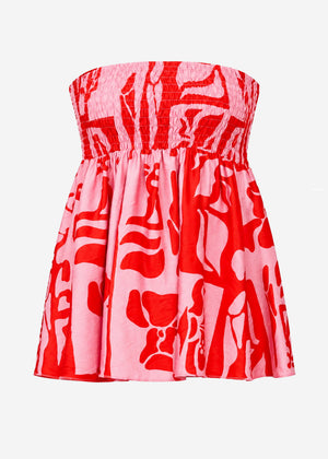Bandeau Top mit Kunstprint - pink-rot