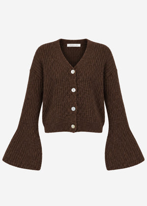 Strickjacke mit Trompetenärmeln - braun