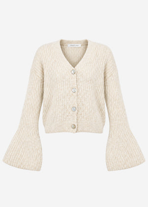 Strickjacke mit Trompetenärmeln - beige